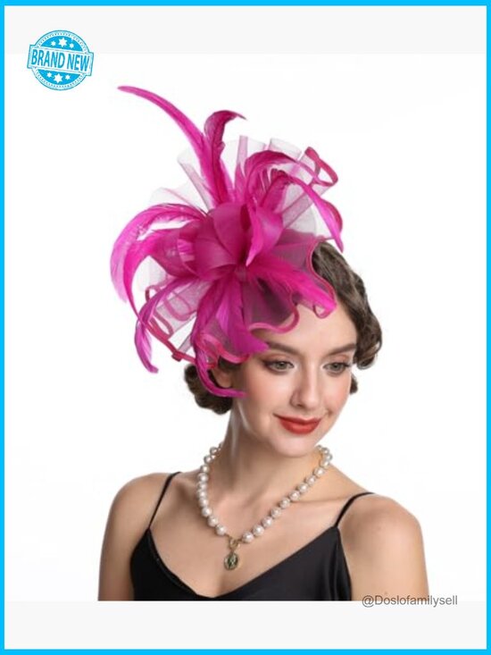 Feather Fascinator Hat Vintage Headpiece with Headband and Clip Tea Party
